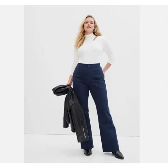 GAP High Rise Flare Stretch Pants Pintuck Pleat Navy Blue Size 8 RT$80 NWT - Picture 5 of 16